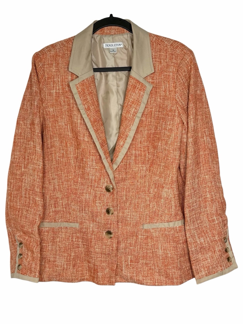 Pendleton NWT City Limits Tweed Blazer Jacket Orange Coral Size 16 Contrast Trim
